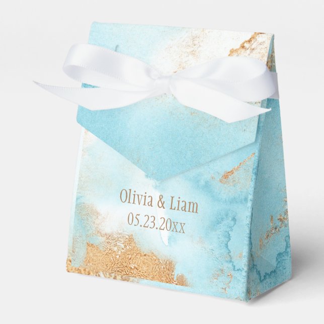 Gold Turquoise Abstract Name Modern Wedding Favor Boxes (Front Side)