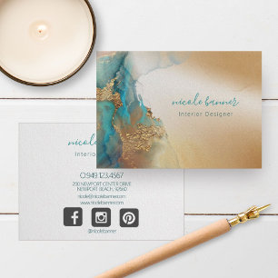 Gold Turquoise Abstract Watercolor Business Card