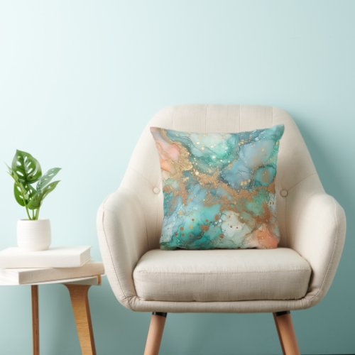 Gold turquoise and pink marble cushion