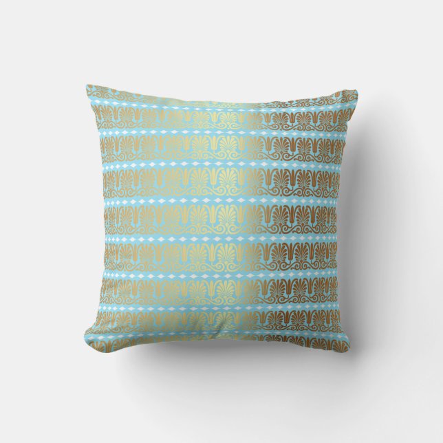Gold Turquoise Aquamarine Blue Metallic Royal Vip Throw Pillow (Front)