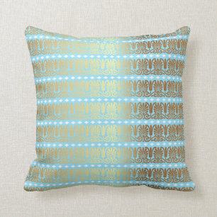 Gold Turquoise Aquamarine Blue Metallic Royal Vip Throw Pillow