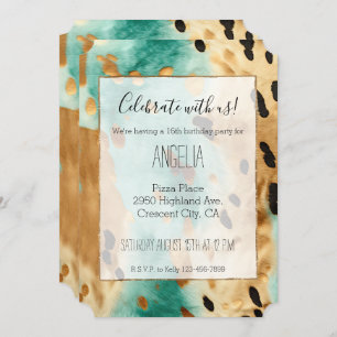 Gold Turquoise Black Animal Birthday Invitation