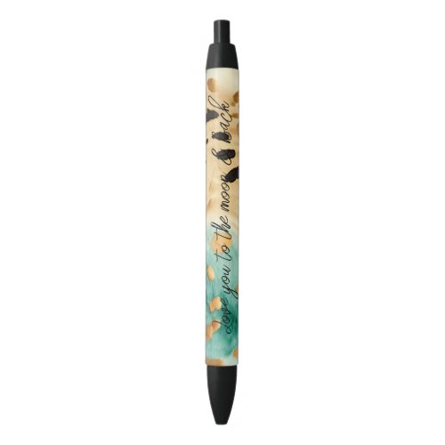 Gold Turquoise Black Animal Print Black Ink Pen