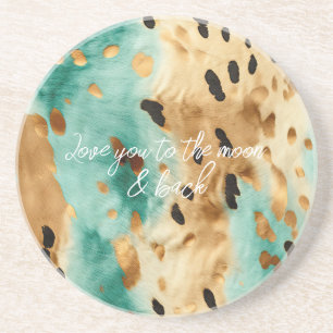 Gold Turquoise Black Animal Print Coaster