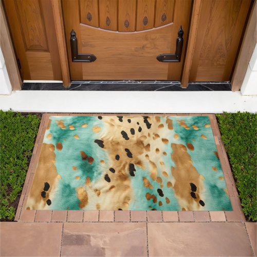Gold Turquoise Black Animal Print Doormat