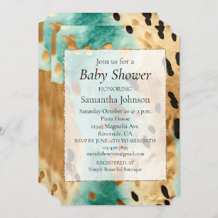 Gold Turquoise Black Animal Print Invitation
