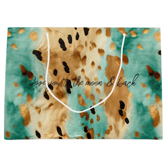 Gold Turquoise Black Animal Print Large Gift Bag (Front)