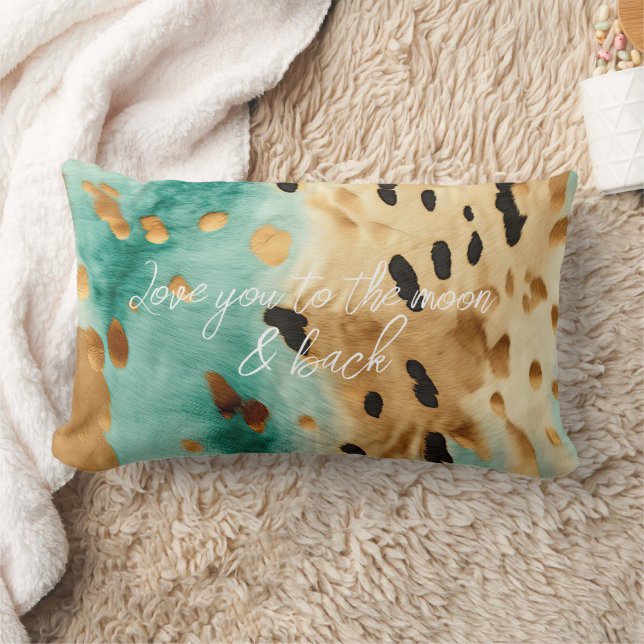 Gold Turquoise Black Animal Print Lumbar Pillow (Blanket)