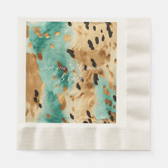 Gold Turquoise Black Animal Print Napkins (Front)