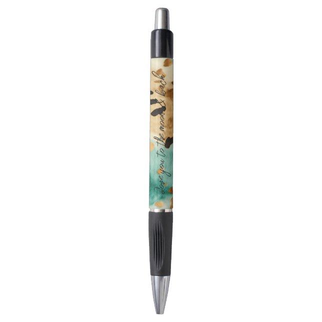 Gold Turquoise Black Animal Print Pen (Front Vertical)