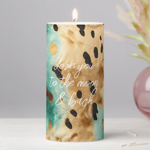 Gold Turquoise Black Animal Print Pillar Candle