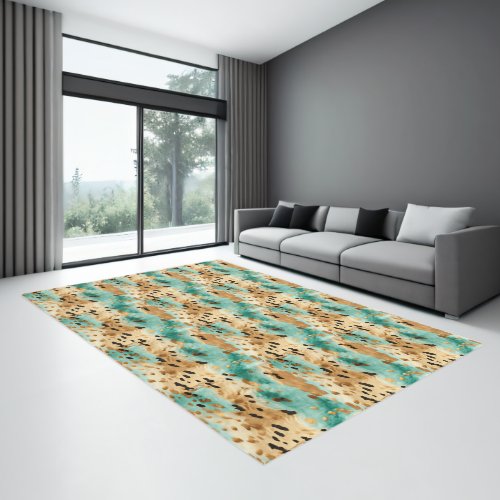 Gold Turquoise Black Animal Print Rug