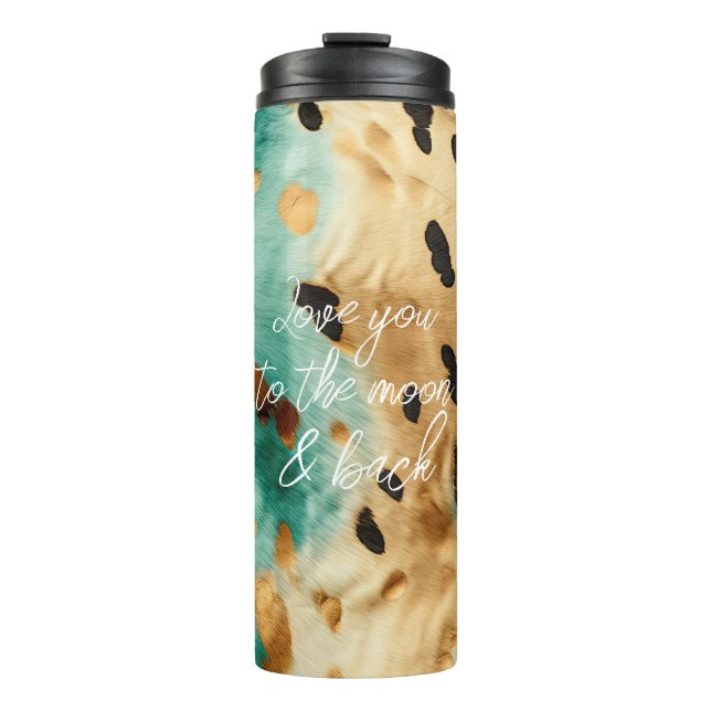 Gold Turquoise Black Animal Print Thermal Tumbler (Front)