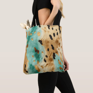 Gold Turquoise Black Animal Print Tote Bag