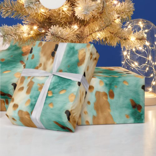 Gold Turquoise Black Animal Print Wrapping Paper