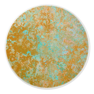 Gold & Turquoise Blue Patina Alcohol Ink Abstract Ceramic Knob
