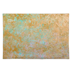 Gold & Turquoise Blue Patina Alcohol Ink Abstract Cloth Placemat