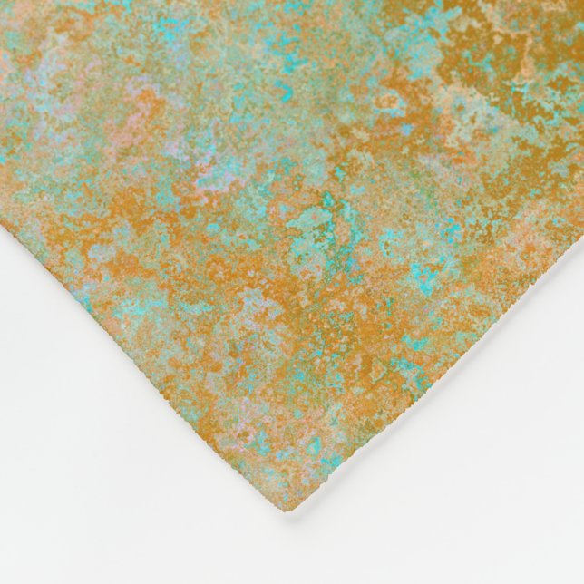 Gold & Turquoise Blue Patina Alcohol Ink Abstract Fleece Blanket (Corner)