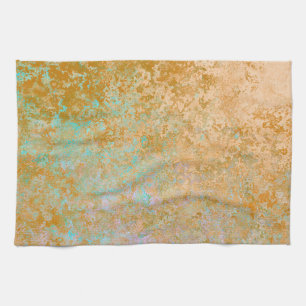Gold & Turquoise Blue Patina Alcohol Ink Abstract Kitchen Towel