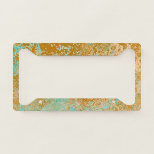 Gold  Turquoise Blue Patina Alcohol Ink Abstract License Plate Frame