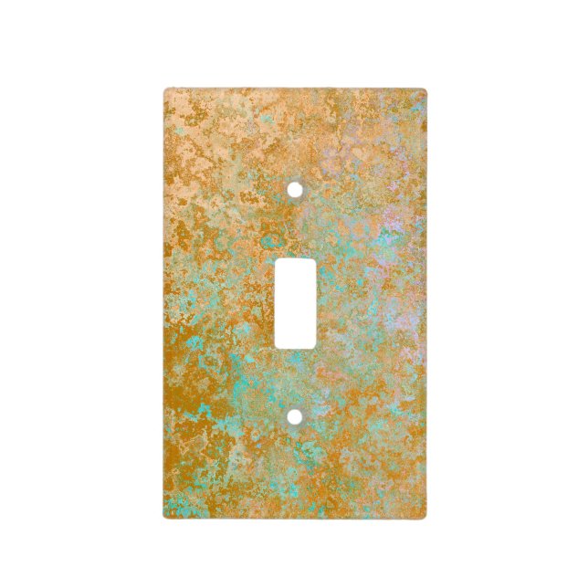 Gold & Turquoise Blue Patina Alcohol Ink Abstract Light Switch Cover (Front)