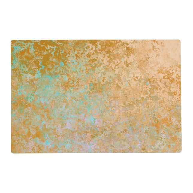 Gold & Turquoise Blue Patina Alcohol Ink Abstract Placemat (Front)