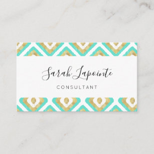 Gold & Turquoise Chic & Elegant Ikat Pattern Business Card