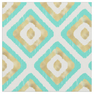 Gold & Turquoise Chic Ikat Pattern Fabric