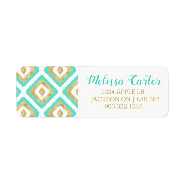 Gold & Turquoise Chic Ikat Pattern Label (Front)