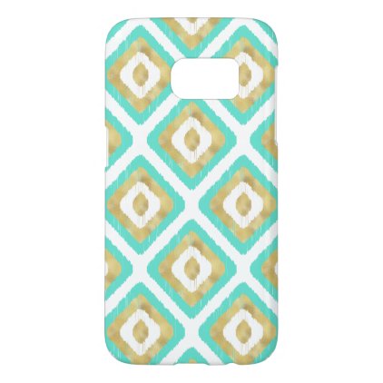 Gold &amp; Turquoise Chic Ikat Pattern Samsung Galaxy S7 Case
