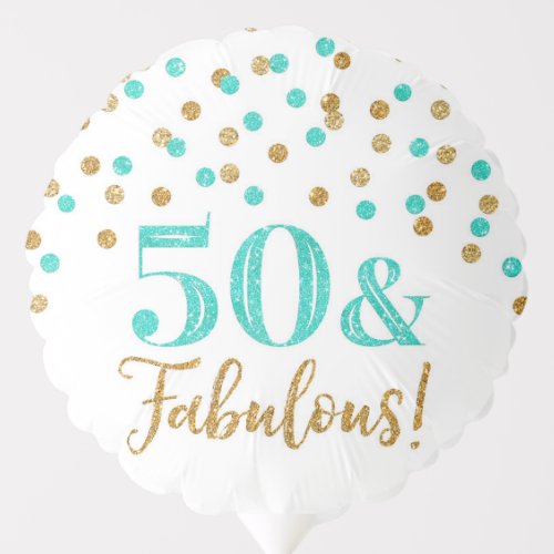 Gold Turquoise Confetti 50  Fab Birthday Balloon