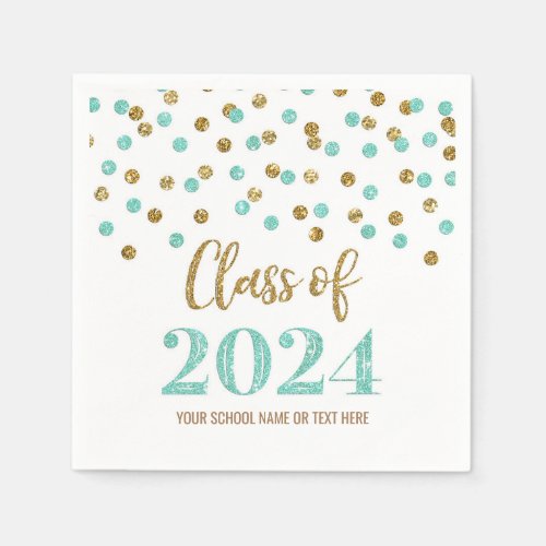 Gold Turquoise Confetti Class of 2024  Napkins