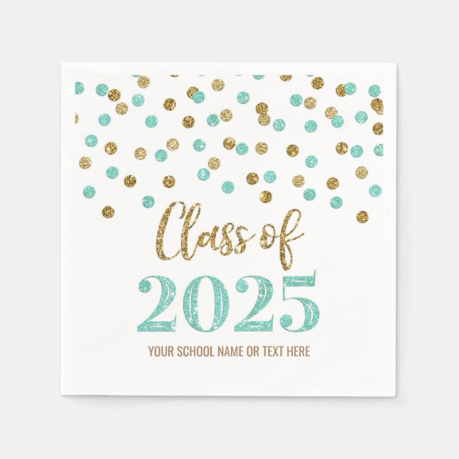 Gold Turquoise Confetti Class of 2025 Napkins (Front)