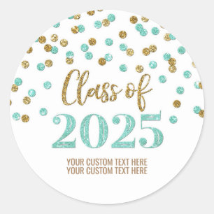 Gold Turquoise Confetti Graduation 2025 Classic Round Sticker