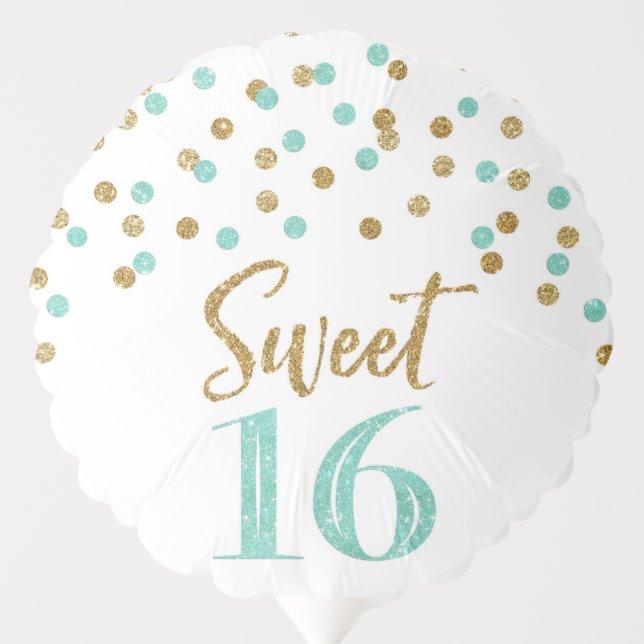 Gold Turquoise Confetti Sweet 16 Birthday Balloon (Front)