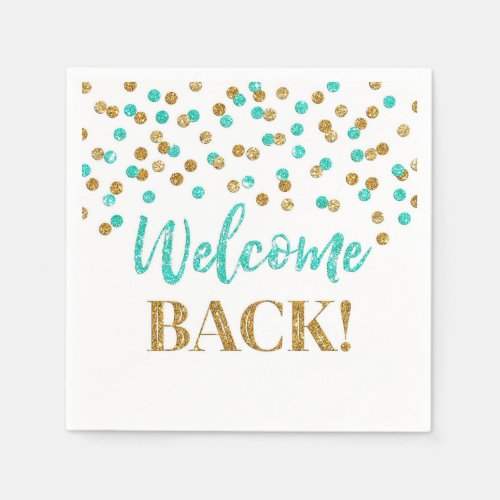 Gold Turquoise Confetti Welcome Back Napkins