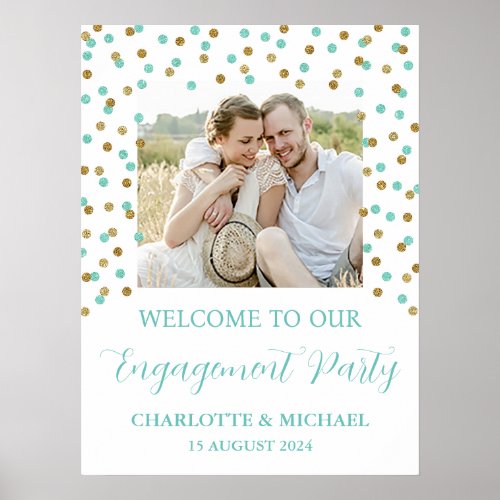 Gold turquoise Engagement Party Custom 18x24 Photo Poster