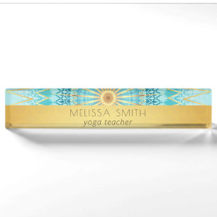 Gold Turquoise Geometric Mandala Desk Name Plate