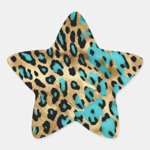 Gold Turquoise Leopard Print Star Sticker