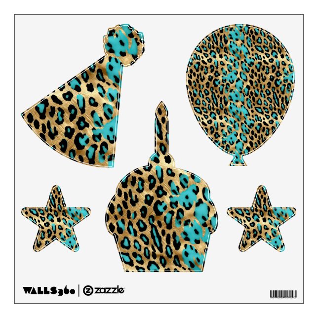 Gold Turquoise Leopard Print Wall Decal (Front)