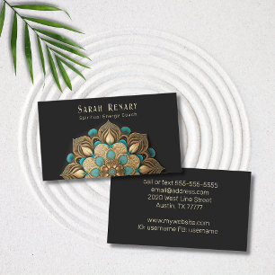 Gold Turquoise Lotus Flower Black Business Card