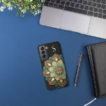 Gold Turquoise Lotus Flower Black Monogram Samsung Galaxy S21 Case<br><div class="desc">Beautiful mandala lotus flower in gold and turquoise colors with black background. Customize with your initial.</div>