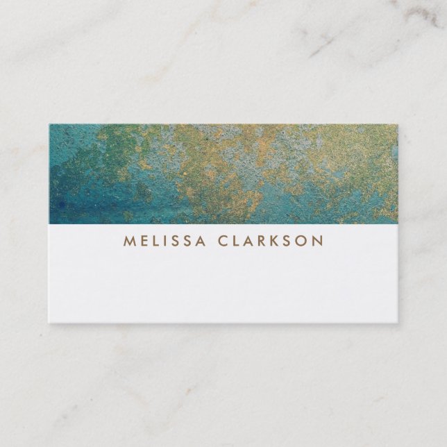 Gold & turquoise magical stone marble pattern business card (Front)