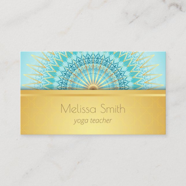 Gold Turquoise Mandala Pattern Business Card (Front)