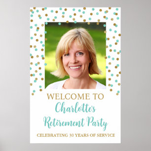 Gold turquoise Retirement Party Custom 20x30 Photo Poster