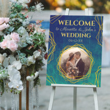 Gold Turquoise Rustic Crystal Wedding Welcome Sign