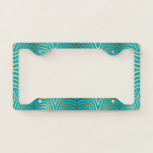 Gold & turquoise tones abstract zebra pattern license plate frame