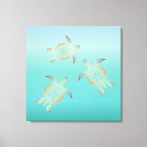 Gold Turquoise Turtles Canvas Print