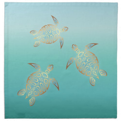 Gold Turquoise Turtles Cloth Napkin