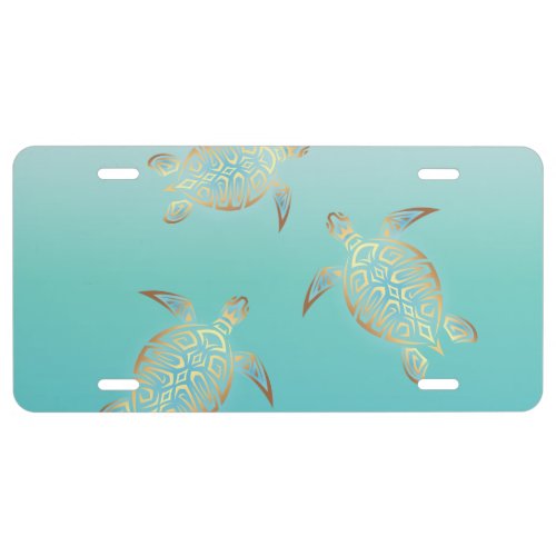 Gold Turquoise Turtles License Plate